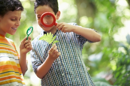Two Boys with a Magnifying Glass