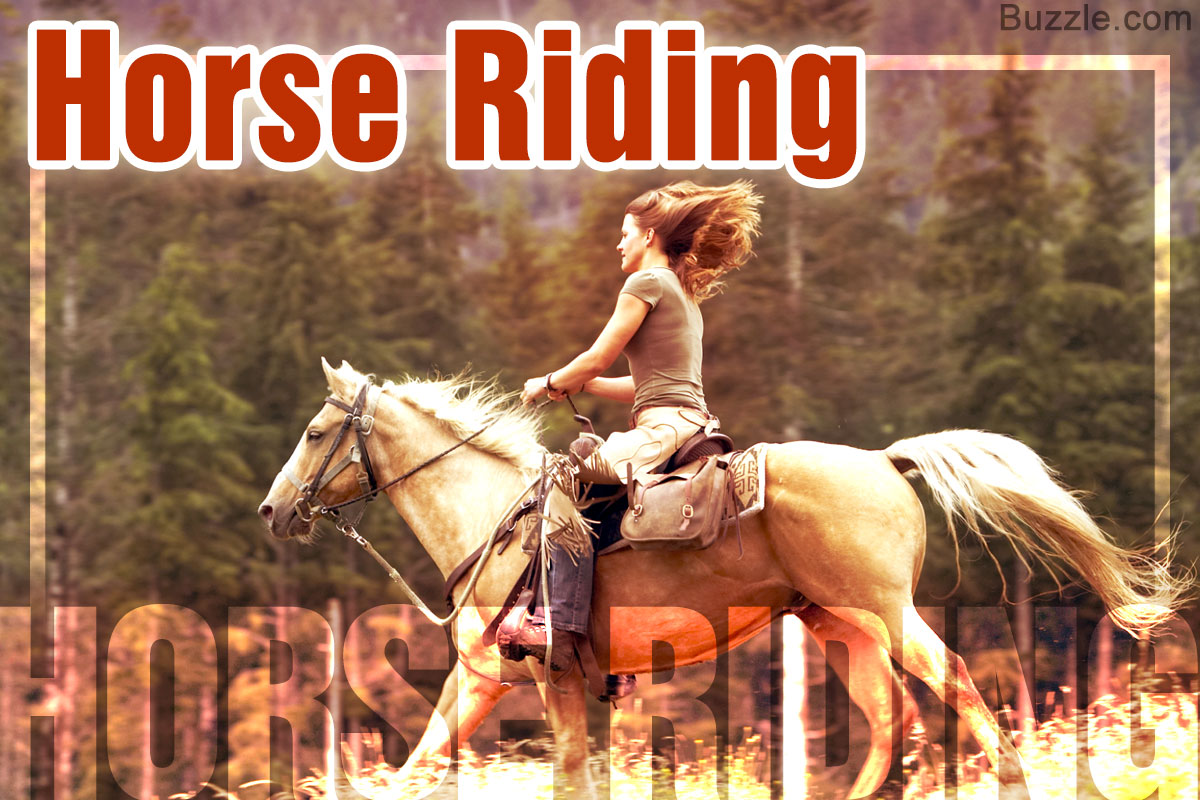 woman riding horse through field.
