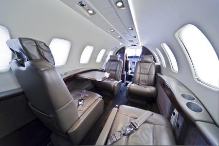 Private jet with leather seats