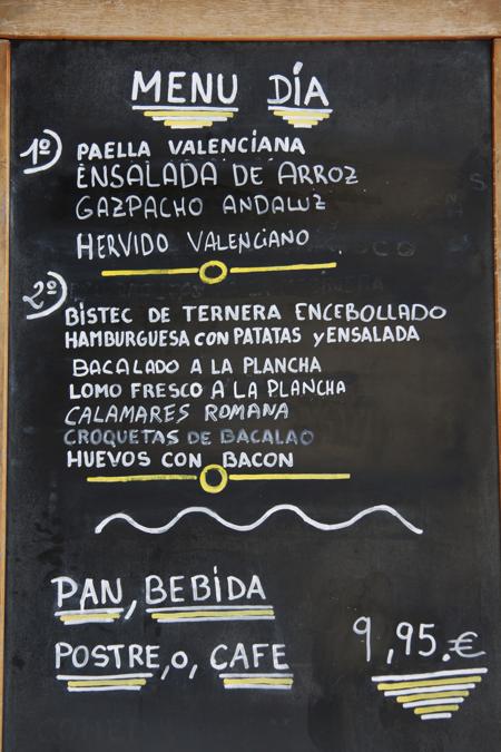 Valencia Spanish menu