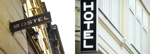Hotel and hostel sign