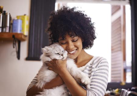 Woman happy with cat
