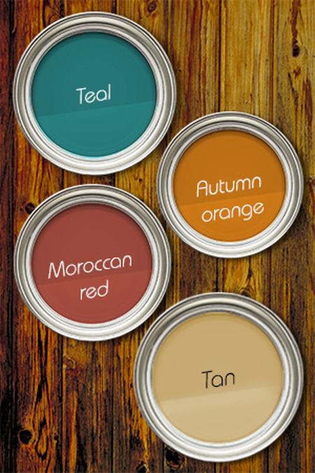 Teal + Moroccan Red + Autumn Orange + Tan