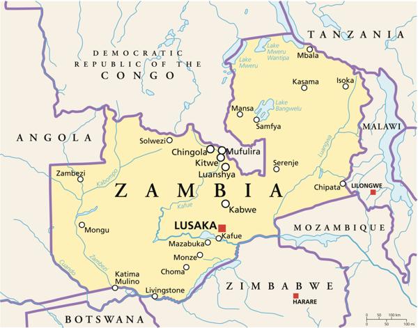 Landlocked countries Zambia Map