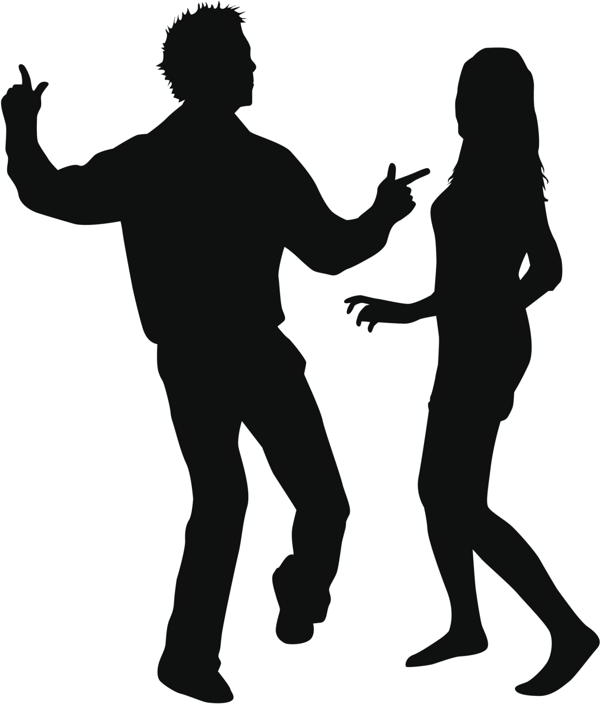 silhouettes of two people casually dancing