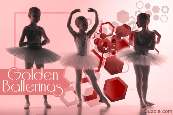 Three little ballerinas in dance studio, Abstract shapes vector background