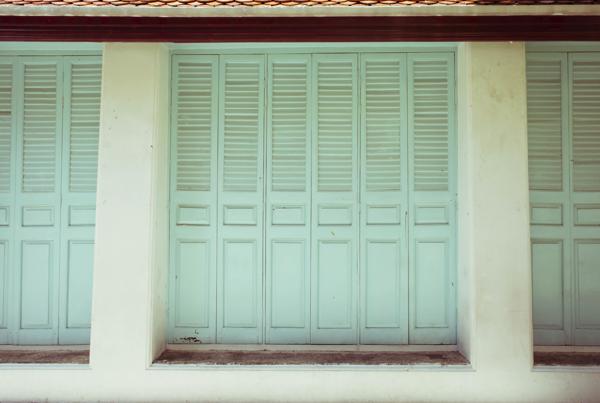 Sky blue plantation shutter doors