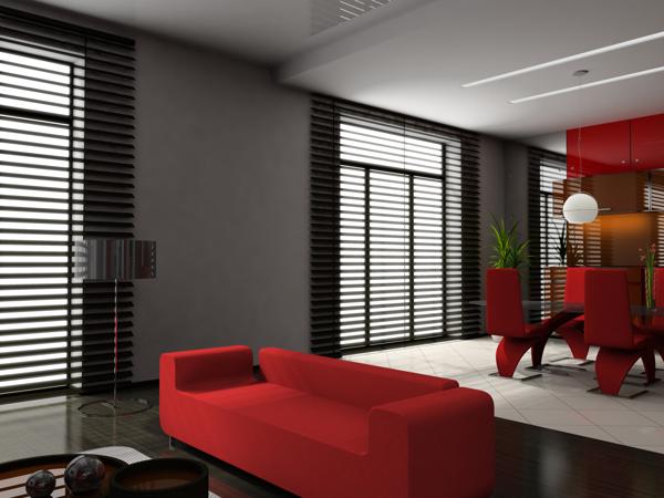 beautiful room with horizontal blinds