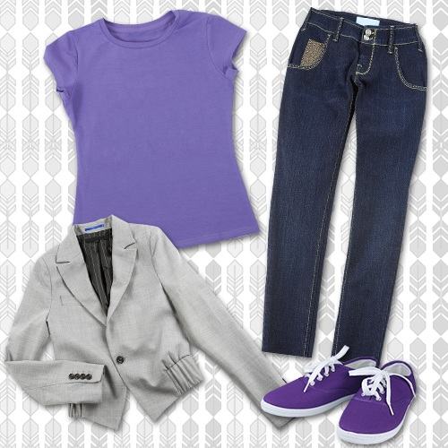 purple shirt outfit women's