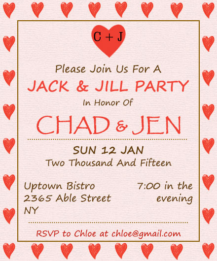 Heart invitation for jack and jill party