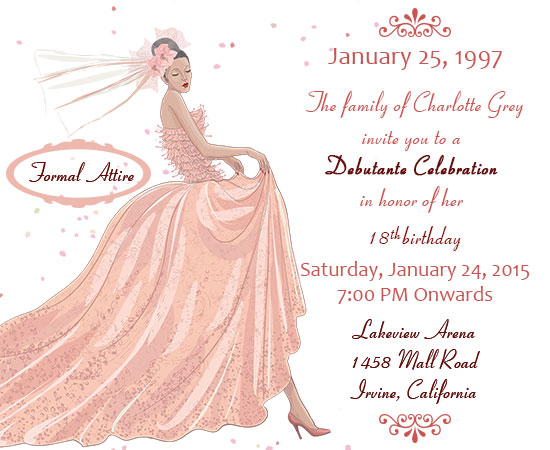 Peach Debutante Ball Invitation Card