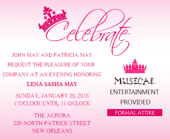 Pink Debutante Ball Invitation Card