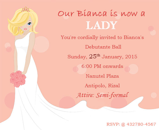 White Gown Debutante Ball Invitation Card