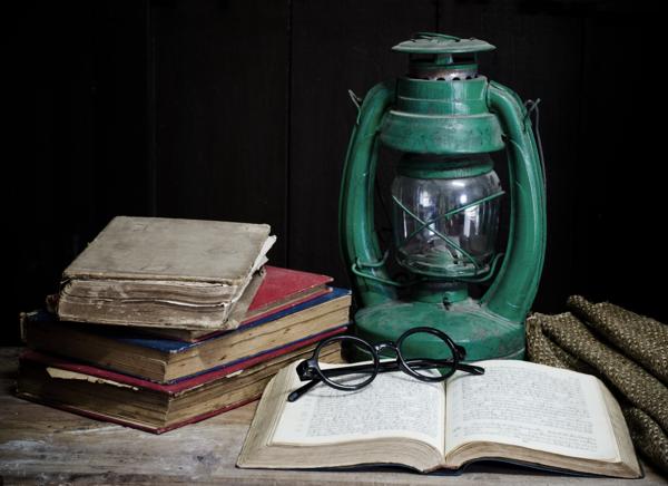 lamp and books