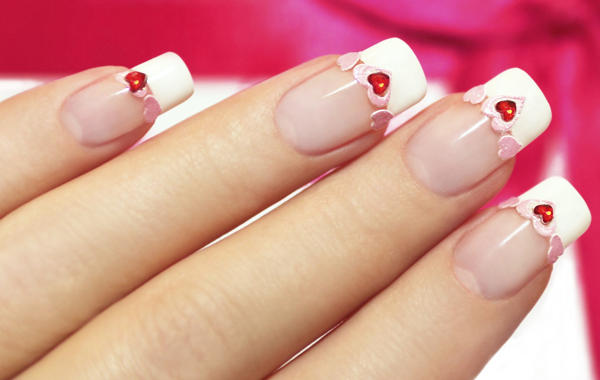 Red Hearts French Manicure
