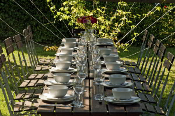 Picnic table setting for wedding anniversary party