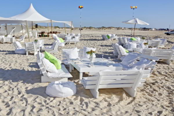 Beach venue setting for wedding anniversary party