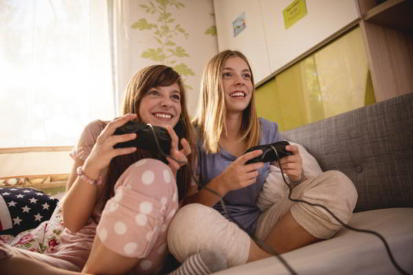 Girls playing video games