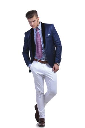 White Pants Blue Shirt for Evening Engagement Party