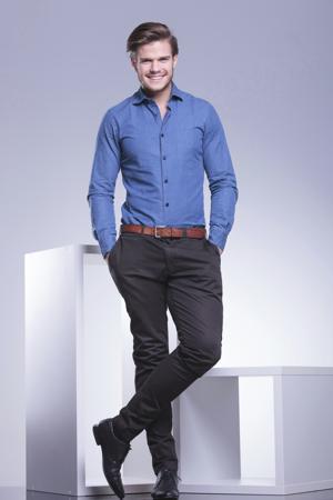 Black Pants Blue Shirt for Daytime Engagement Party